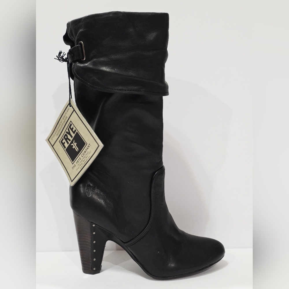 Frye BETHANY CUFF SHORTIE 77003 Black Leather Boot Heel Pull-On Stiletto 6 M New